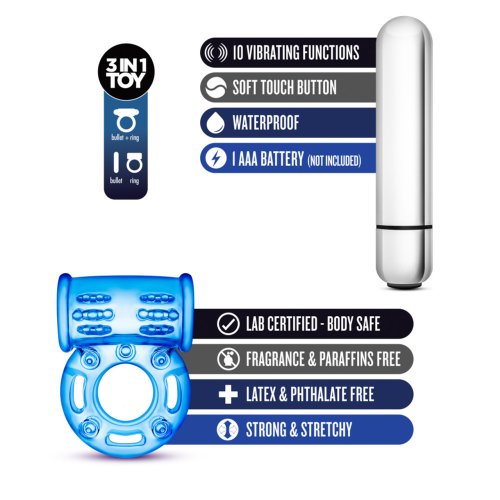 STAY HARD 10 FUNCTION BULL RING BLUE VIBRATING