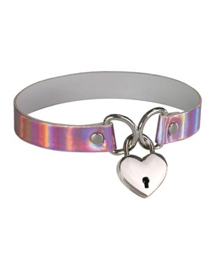 Plesur Heart Lock Collar - Holographic Pink