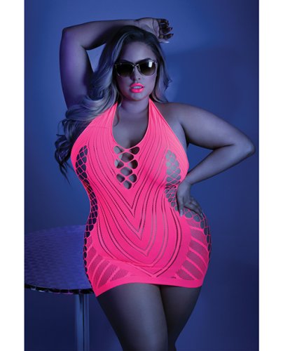 GLOW SHOCK VALUE HALTER DRESS NEON PINK Q/S