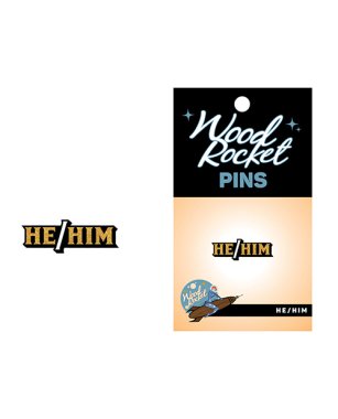 Wood Rocket He/Him Pin - Black/Gold