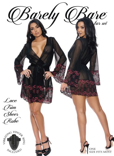 BARELY BARE LACE TRIM SHEER ROBE O/S