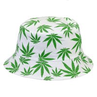 WHITE BUCKET HAT W/ GREEN LEAVES