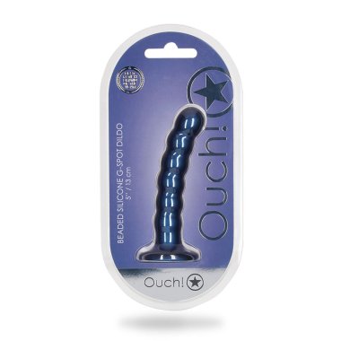 OUCH! BEADED SILICONE G-SPOT DILDO 5 IN METALLIC BLUE
