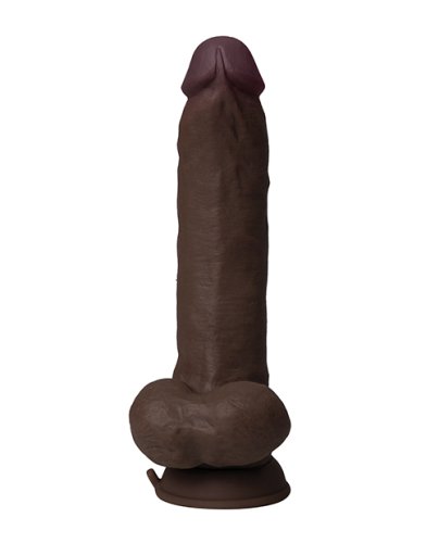 Shaft Flexskin Liquid Silicone 9.5\" Vibrating Curved Dong w/Balls - Mahogany