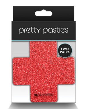 Pretty Pasties Glitter Cross Red/Silver - 2 Pair