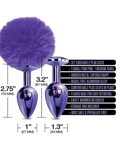 NIXIE METAL BUTT PLUG SET POM POM & JEWEL PURPLE METALLIC