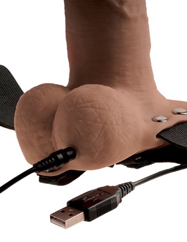 FETISH FANTASY 6 IN HOLLOW RECHARGEABLE STRAP-ON TAN