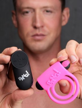 BANG! SILICONE COCK RING & BULLET W/ REMOTE PINK