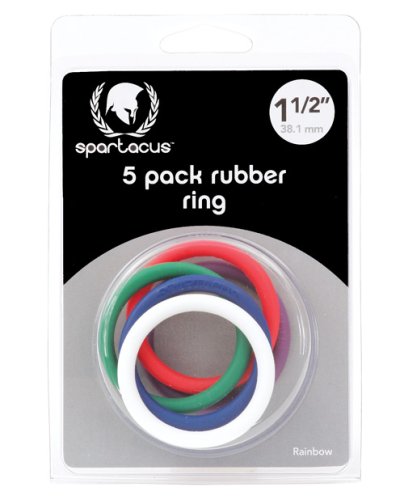 Spartacus 1.5\" Rubber Cock Ring Set - Rainbow Pack of 5