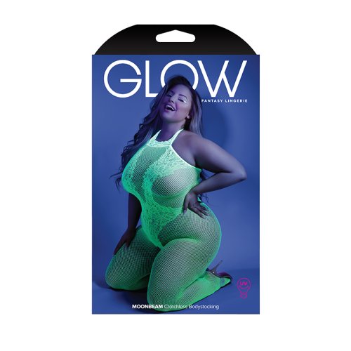 GLOW MOONBEAM CROTCHLESS BODYSTOCKING NEON GREEN Q/S