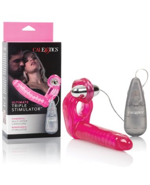 The Ultimate Triple Stimulator Flexible Dong w/Cock Ring - Pink
