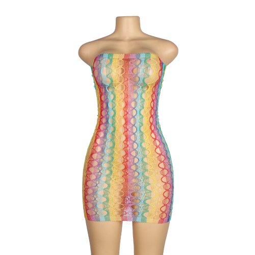 Rainbow Strapless Mini Net Dress L/XL*