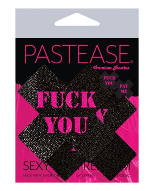 Pastease Premium Fuck You Pay Me Cross - Black/Pink O/S