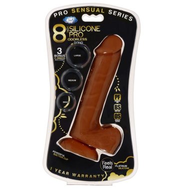 PRO SENSUAL PREMIUM SILICONE DONG W/ 3 C RINGS BROWN 8 "