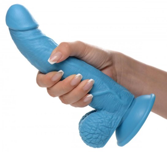 POP 7.5IN DILDO W/ BALLS BLUE