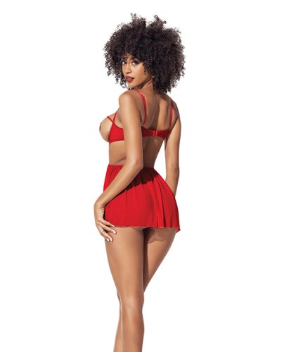 Heart Open Cup Babydoll & G-String Red L/XL