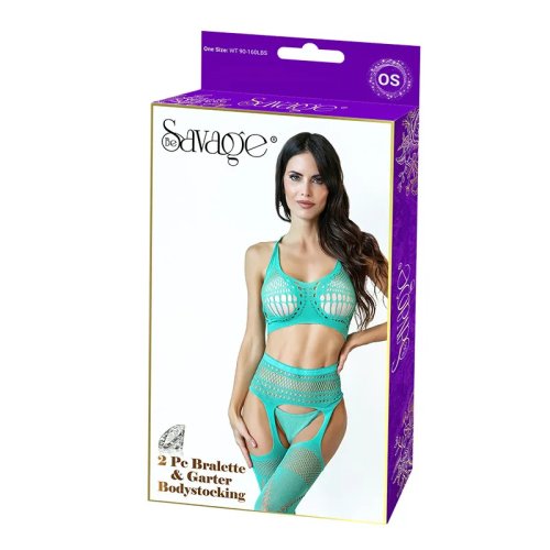 2PC BRALETTE & GARTERED BODYSTOCKING - GREEN