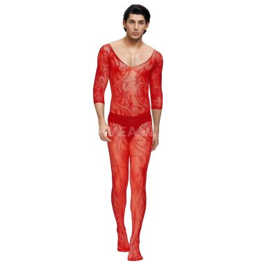 Male Bodystocking Crotchless 3/4 - Red*