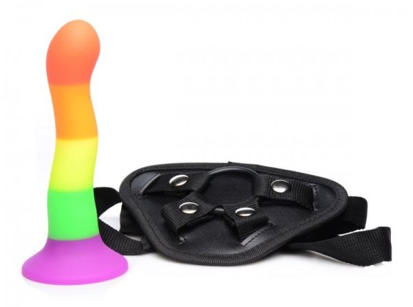 STRAP U PROUD RAINBOW SILICONE DILDO W/ HARNESS