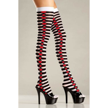 Opaque Striped Thigh Highs With Suits *