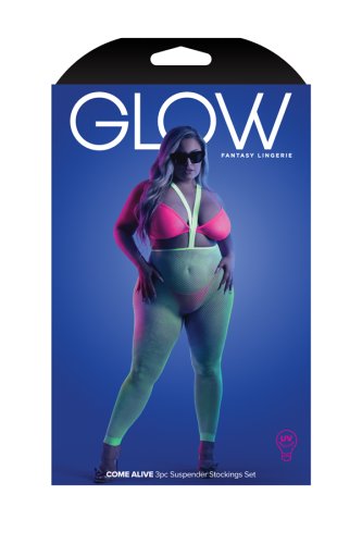 GLOW COME ALIVE 3PC SEAMLESS SET NEON GREEN & PINK Q/S