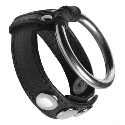 Leather & Steel Cock & Ball Ring - Black