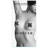 Seducer Leather Pasties with Ring Black