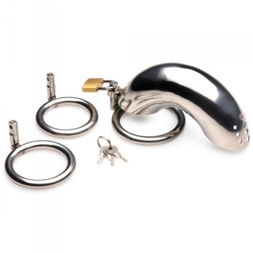 Locking Stainless Chastity Cage 3 rings