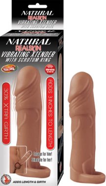 NATURAL REALSKIN VIBRATING XTENDER W/ SCROTUM RING BROWN
