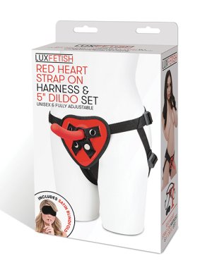 Lux Fetish 5" Dildo w/Red Heart Strap On Harness Set
