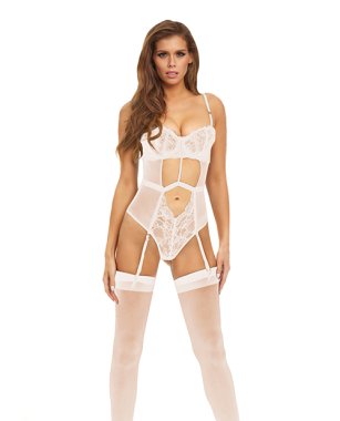 Bombshell Boudoir Strap Overlay Teddy White LG