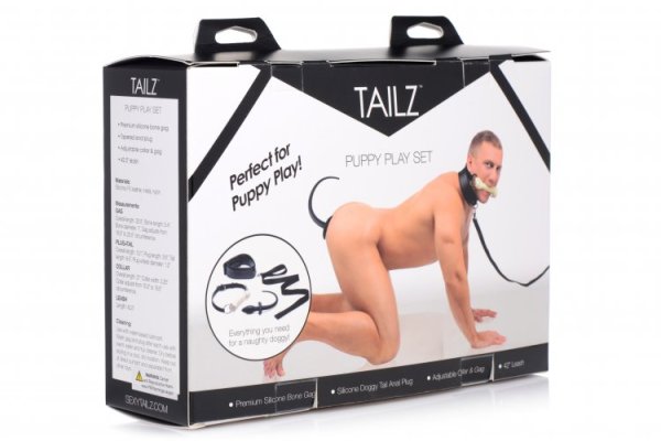 TAILZ PUPPY PLAY SET SILICONE BONE GAG TAIL ANAL PLUG & COLLAR