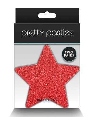 Pretty Pasties Glitter Stars Red/Silver - 2 Pair