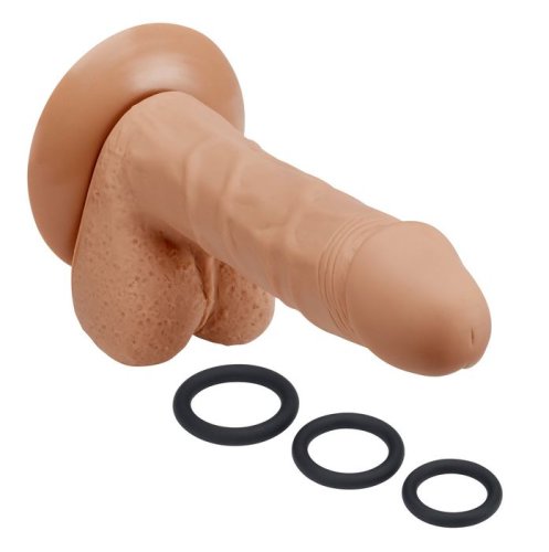 PRO SENSUAL PREMIUM SILICONE DONG W/ 3 C RINGS TAN 6 \"