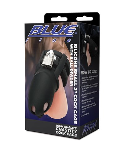 Blue Line 2\" Silicone Mini Cock Cage With Ball Divider - Black