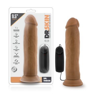DR SKIN DR THROB 9.5IN MOCHA VIBRATING COCK W/ SUCTION CUP