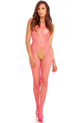 INDUSTRIAL NET SUSPENDER BODYSTOCKING PINK O/S