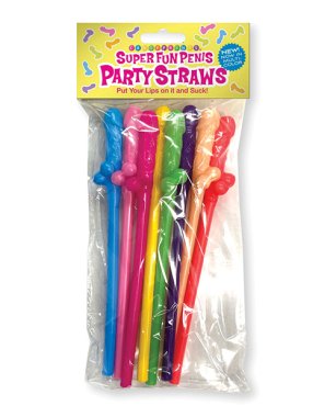 Super Fun Penis Multicolor Party Straws - Pack of 8