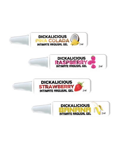 Dickalicious Penis Arousal 2ml Tubes Wall Mount - Asst. Flavors Display of 144