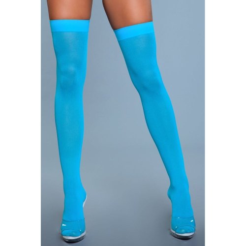 Opaque Nylon Thigh Highs - Turquoise