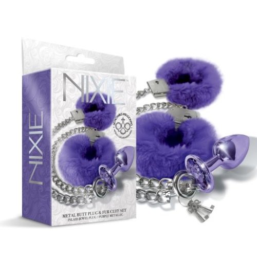 NIXIE METAL PLUG & FURRY CUFF SET PURPLE METALLIC