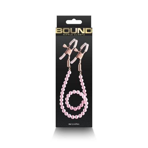 Bound Nipple Clamps - DC1 - Pink Beads