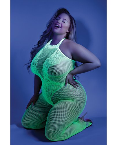 GLOW MOONBEAM CROTCHLESS BODYSTOCKING NEON GREEN Q/S