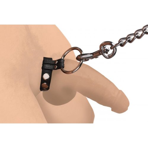 Leather & Steel Cock & Ball Ring - Black