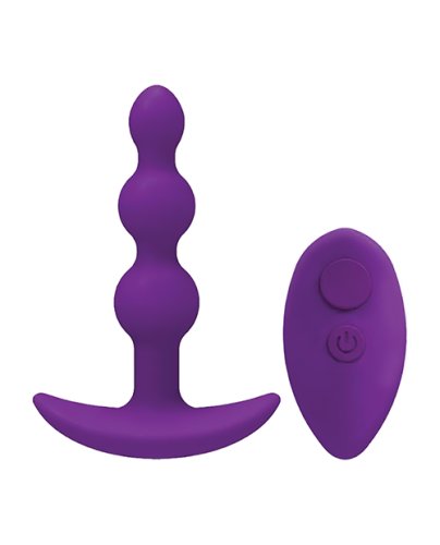 A Play Beaded Rechargeable Silicone Anal Plug w/Remote - Purple