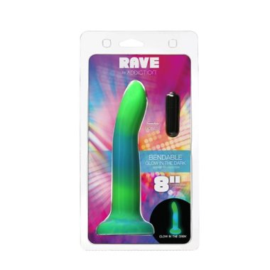 RAVE ADDICTION 8IN GLOW IN THE DARK DILDO BLUE/GREEN