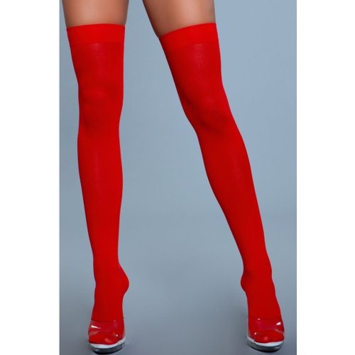 Opaque Nylon Thigh Highs - Red