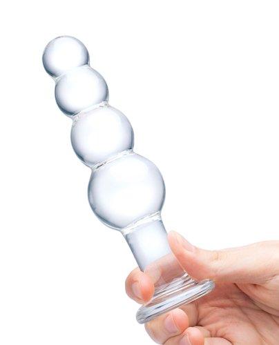 Glas 7.25\" Glass Beaded Butt Plug - Clear