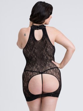 FIFTY SHADES CAPTIVATE PLUS SIZE BLACK LACE SPANKING MINI DRESS O/S QUEEN