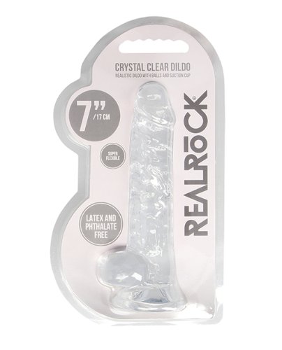 Shots RealRock Realistic Crystal Clear 7\" Dildo w/Balls - Transparent Clear